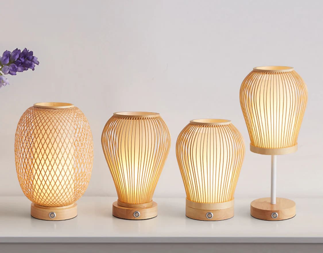 Battery Operated Bamboo Table Lamp