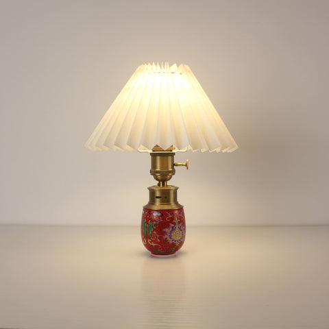 Ceramics Creative Painted Battery Operated Desktop Lamp - Enamel Craft With Pleated Lampshade