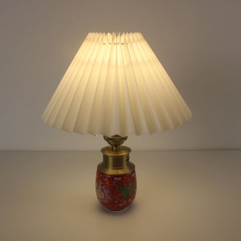 Ceramics Creative Painted Battery Operated Desktop Lamp - Enamel Craft With Pleated Lampshade