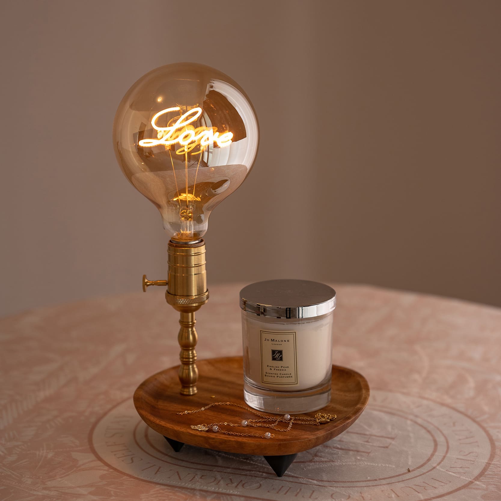 Recharge Table Lamp With Wooden Jewelry Holder