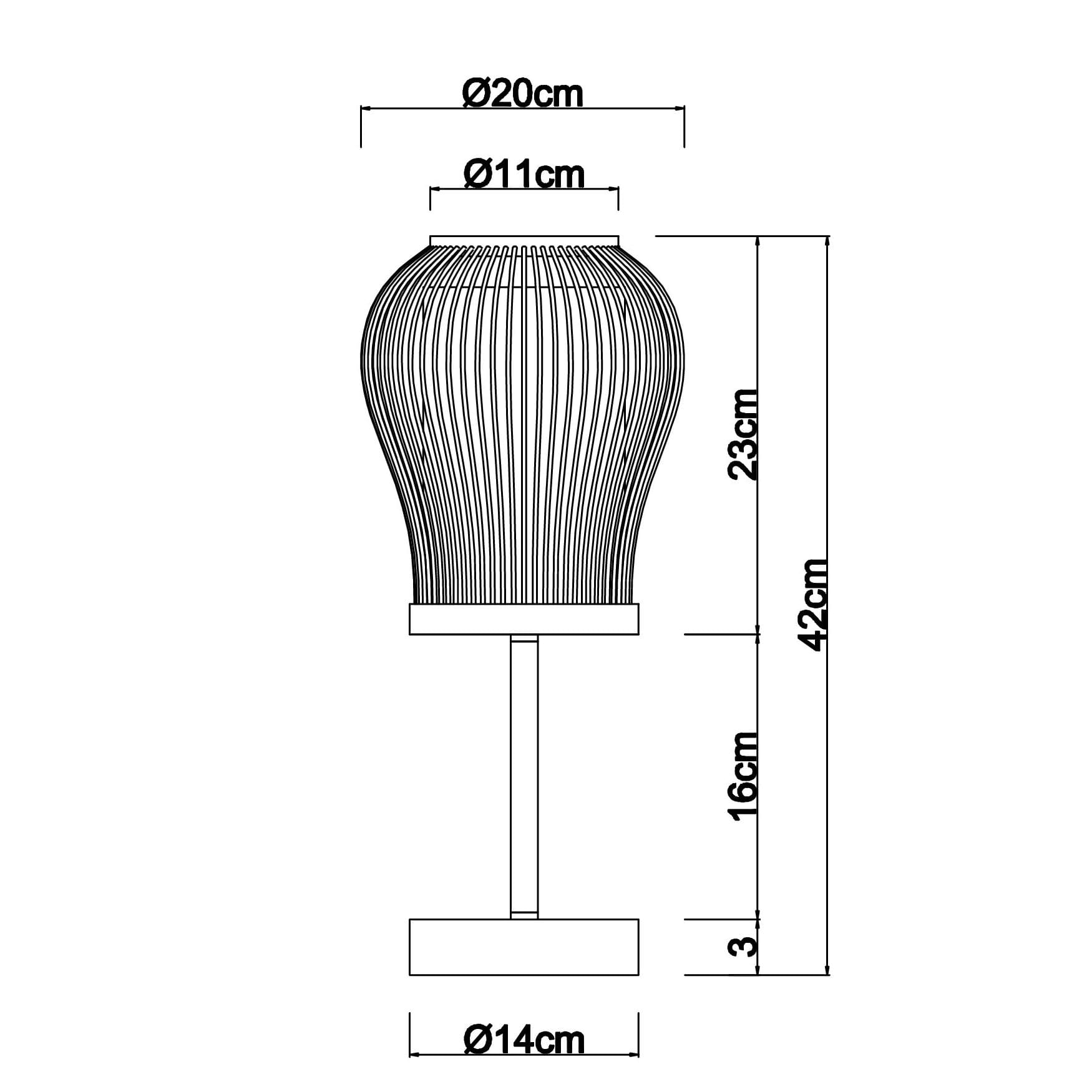 Rechargeable Bamboo Table Lamp Dimensions View