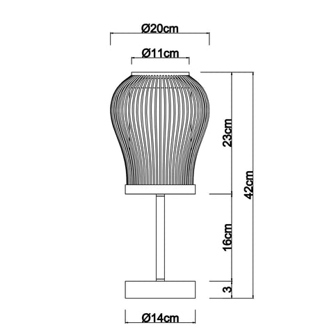 Rechargeable Bamboo Table Lamp Dimensions View