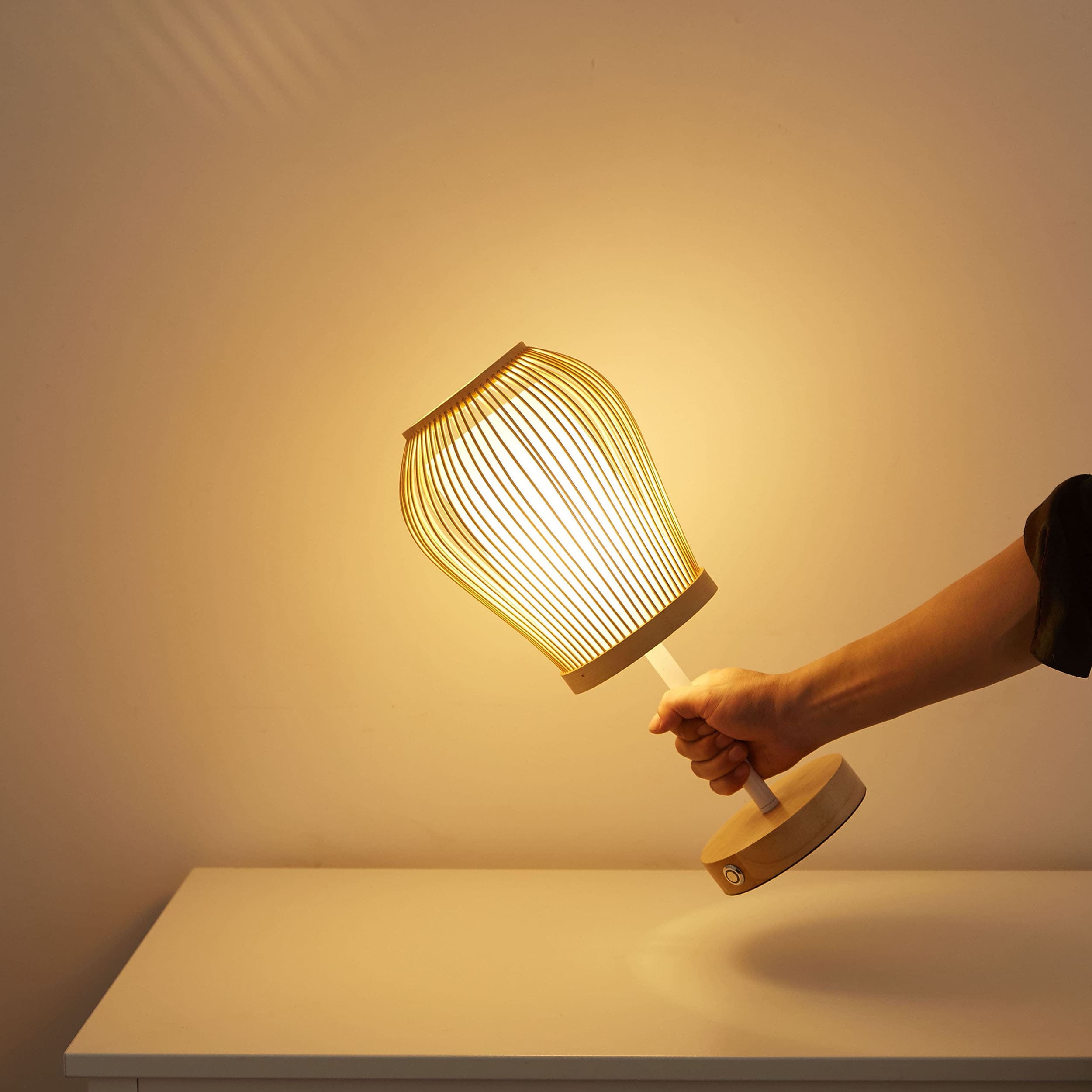 Rechargeable Bamboo Table Lamp Lightweight Design