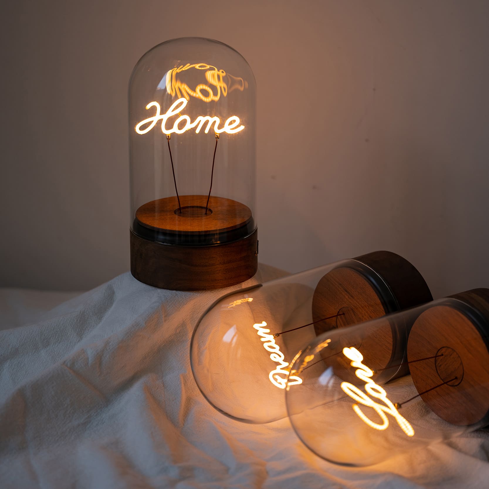 Wooden Text Edison Bulb