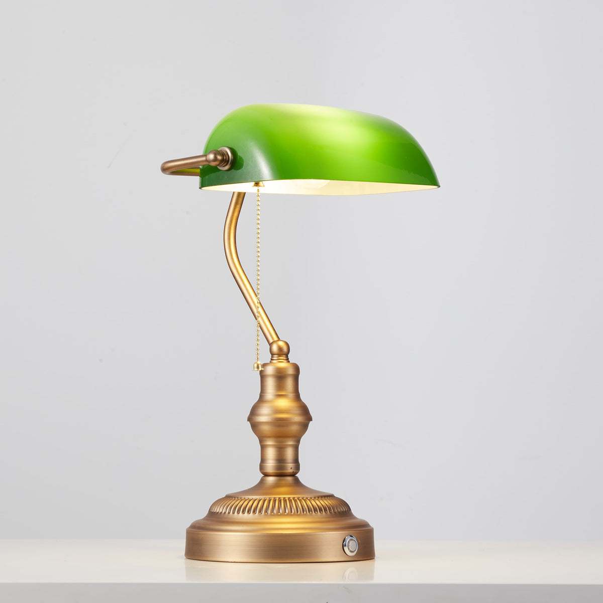 bankers light green glass cordless-desk lamp brown bronze front image1