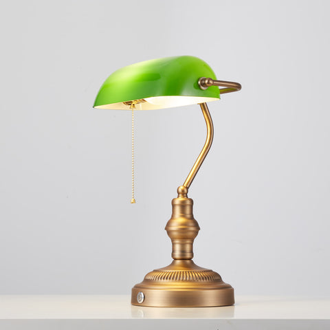 bankers light green glass cordless-desk lamp brown bronze front image4