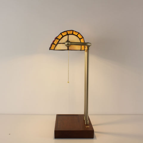 Cordless Stained Glass Bankers Desk Lamp - Grape Lampshade