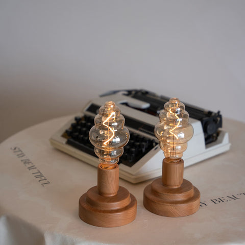 Battery Operated Wooden Table Lamp with Edison Bulb