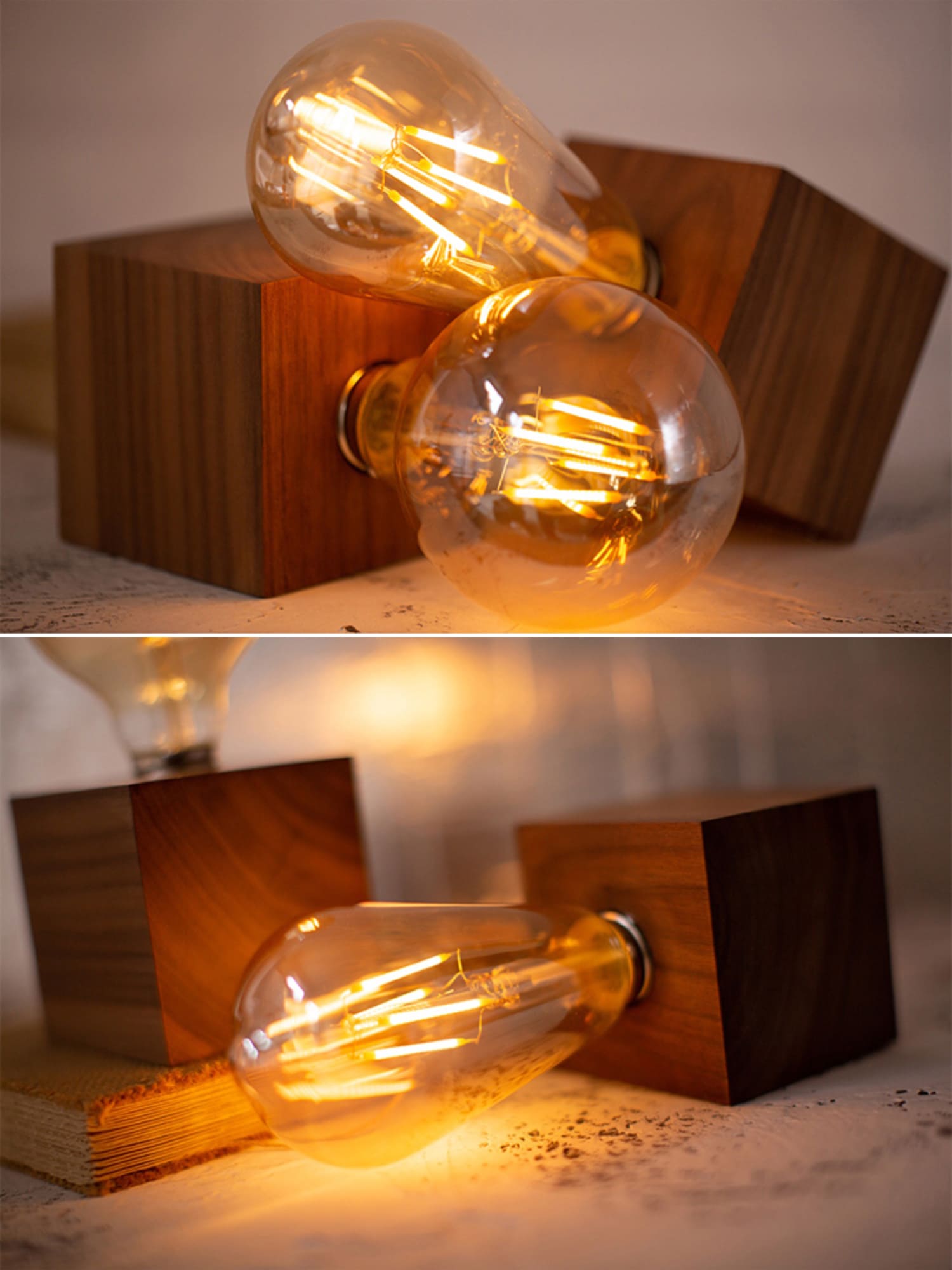 Kabellose Tischlampe aus Holz mit Edison-Glühbirne