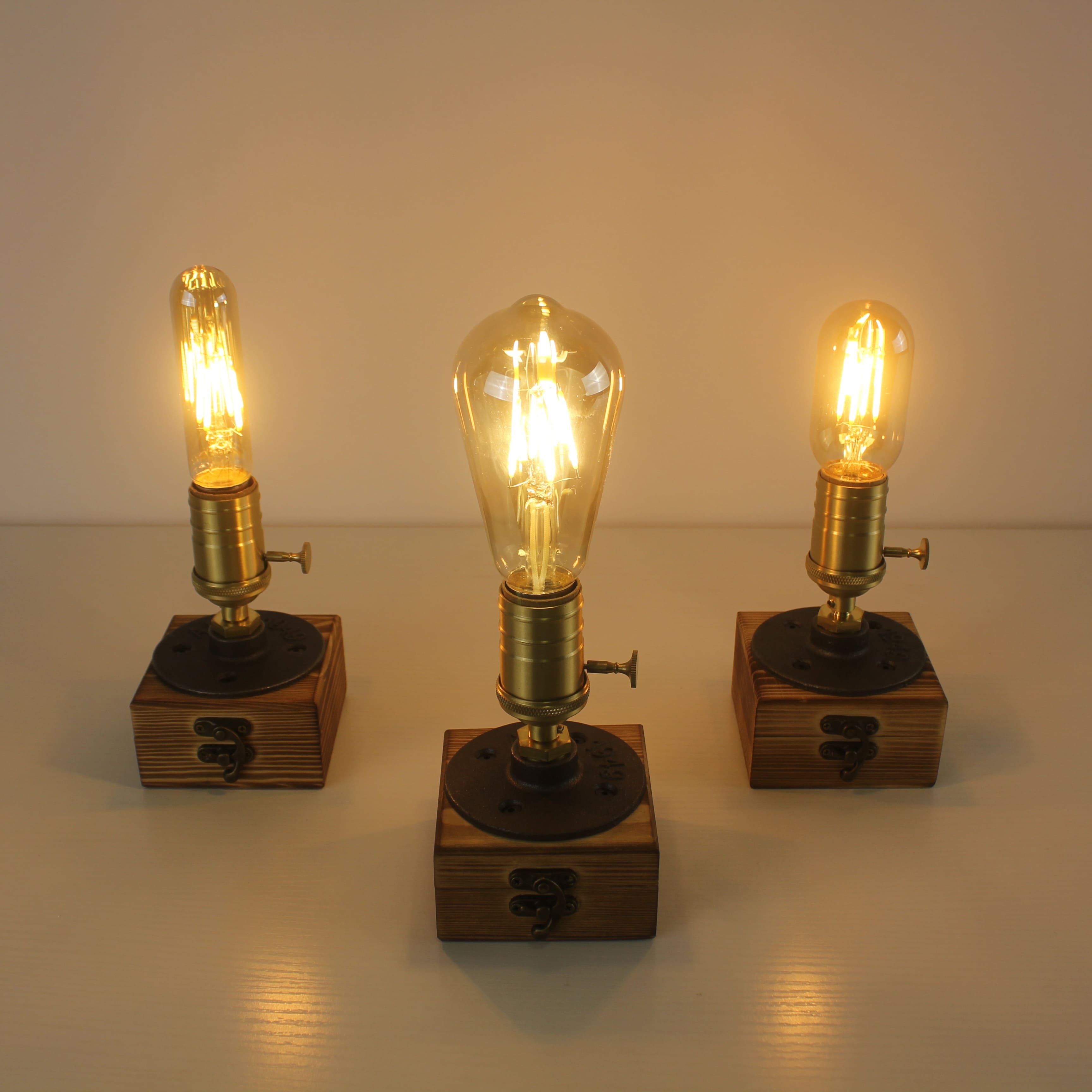 Hand Made Battery Operated Edison Accent Table Lamp - Industrial Style - Vintage Collection