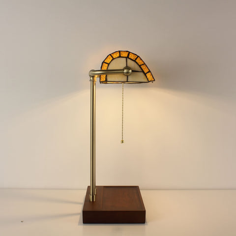 Cordless Stained Glass Bankers Desk Lamp - Grape Lampshade