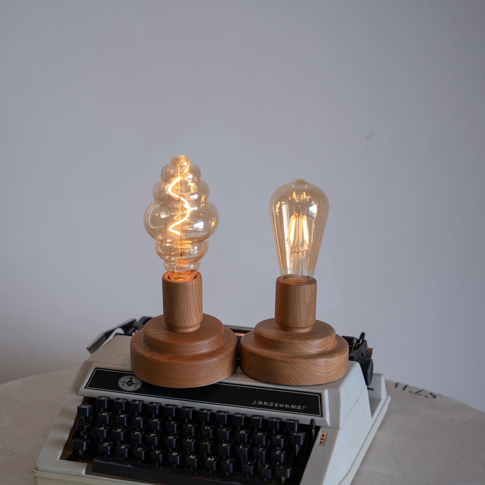 Battery Operated Wooden Table Lamp with Edison Bulb