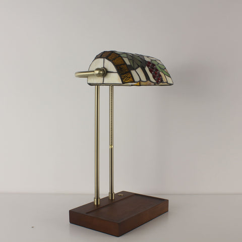 Cordless Stained Glass Bankers Desk Lamp - Grape Lampshade