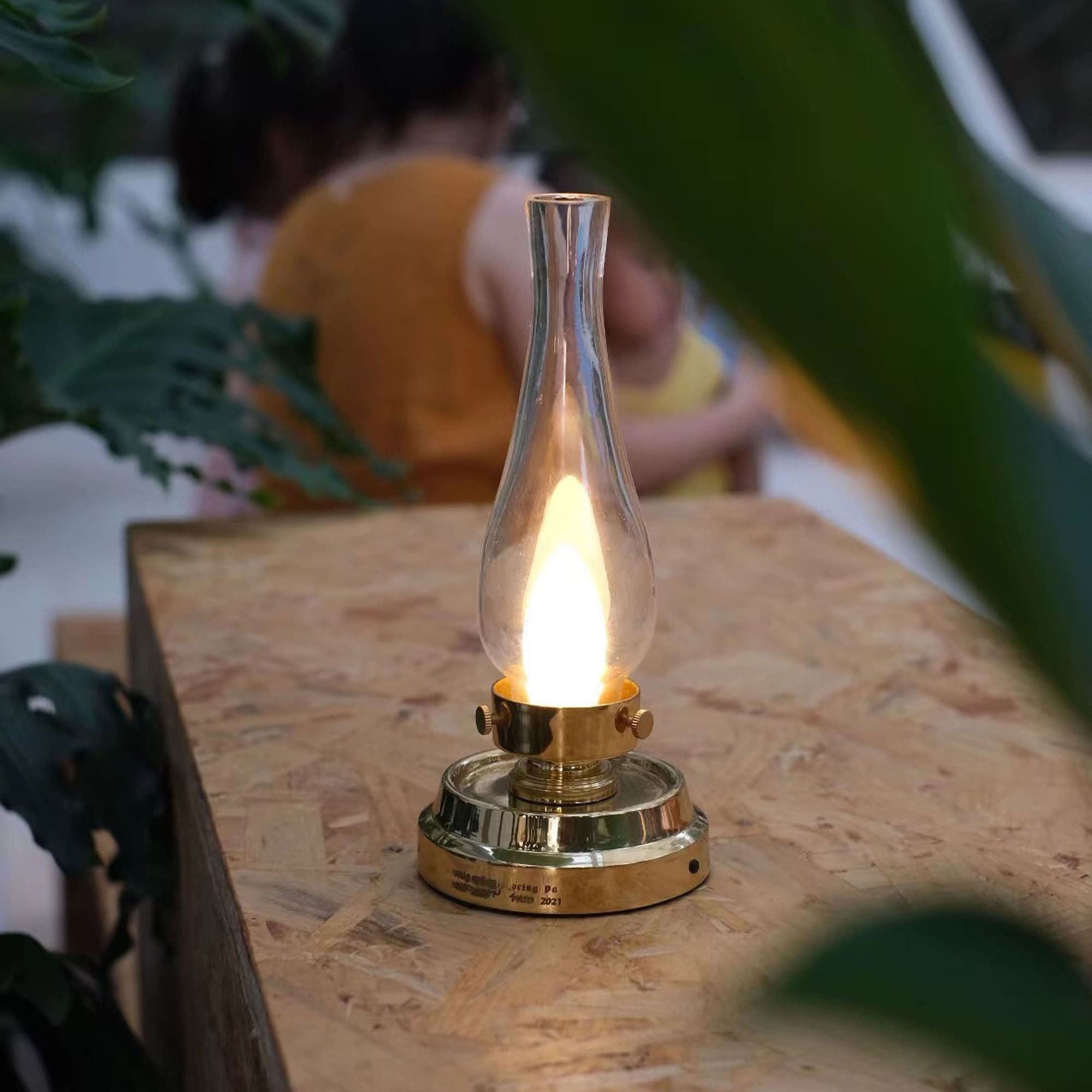 brass flameless kerosene oil lantern FrontView