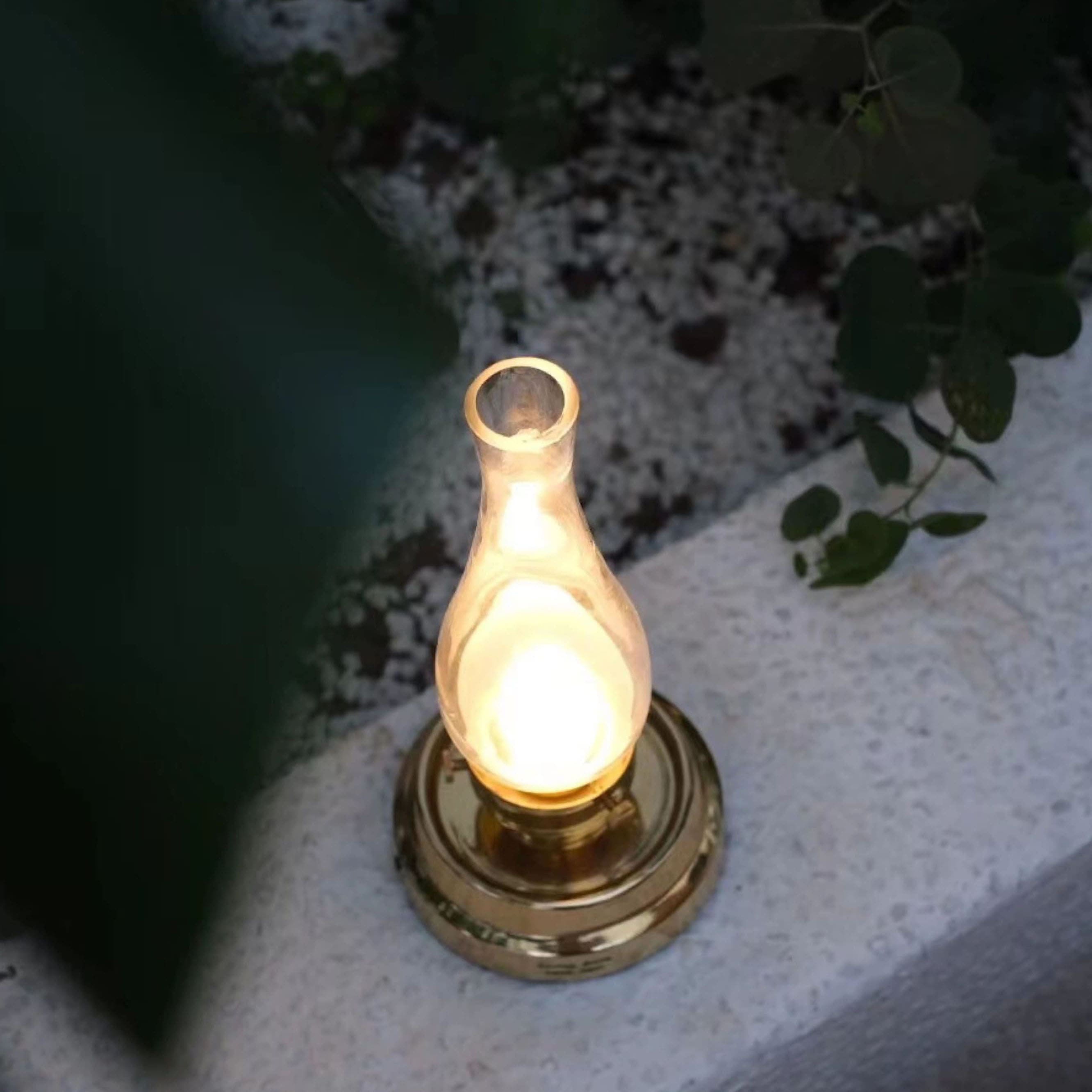 brass flameless kerosene oil lantern OverheadView