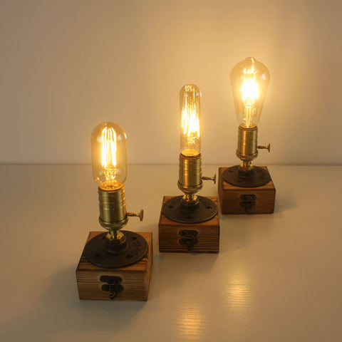 Hand Made Battery Operated Edison Accent Table Lamp - Industrial Style - Vintage Collection