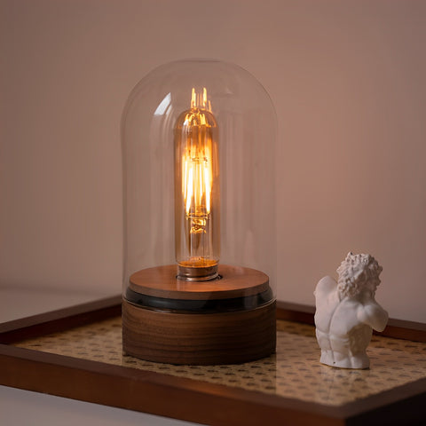 Lampe de table en bois sans fil avec ampoule Edison et variateur à bouton