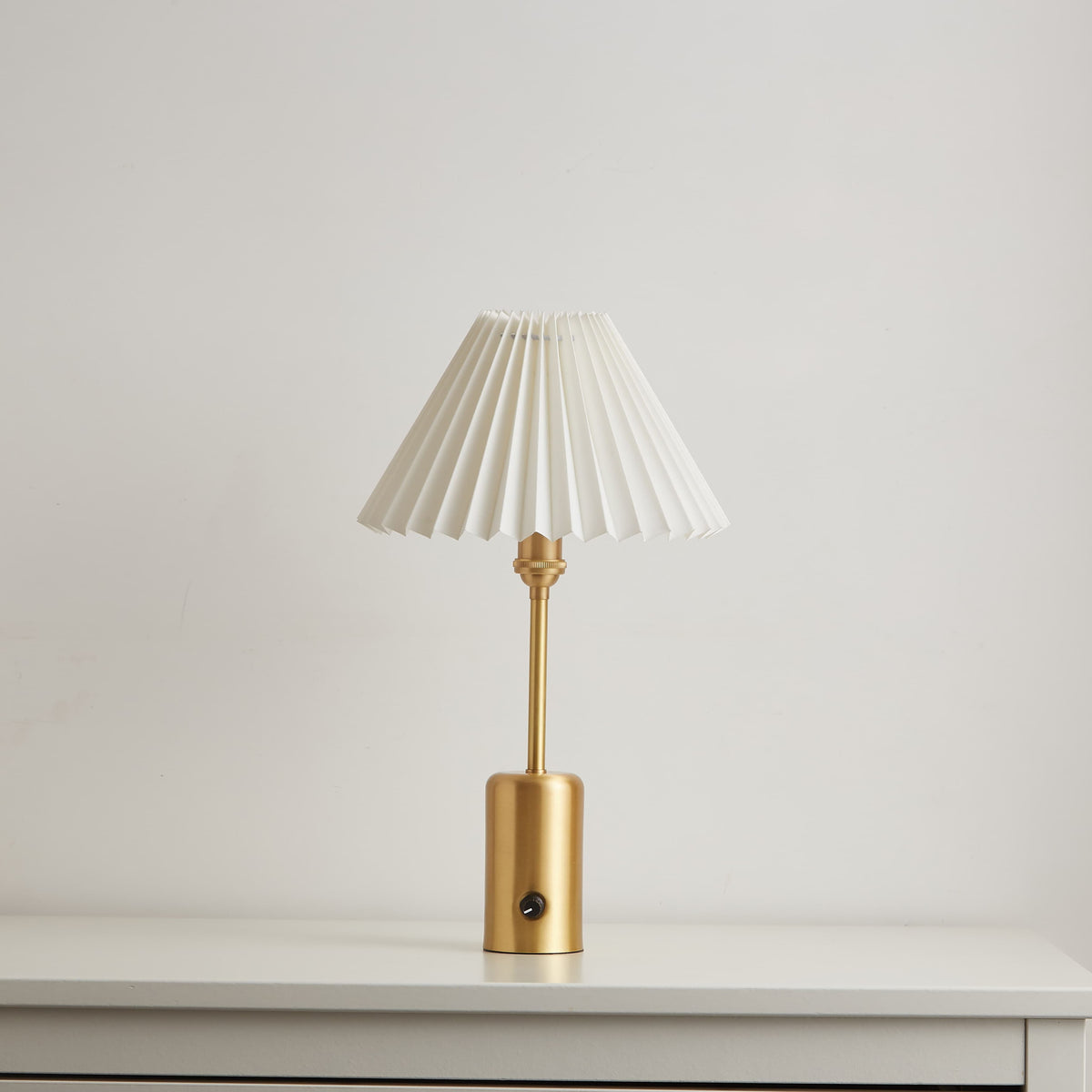 cordless small brass table lamp white pleated lampshade