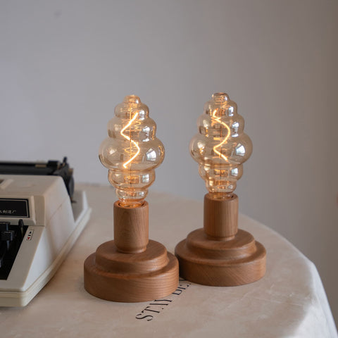 Battery Operated Wooden Table Lamp with Edison Bulb