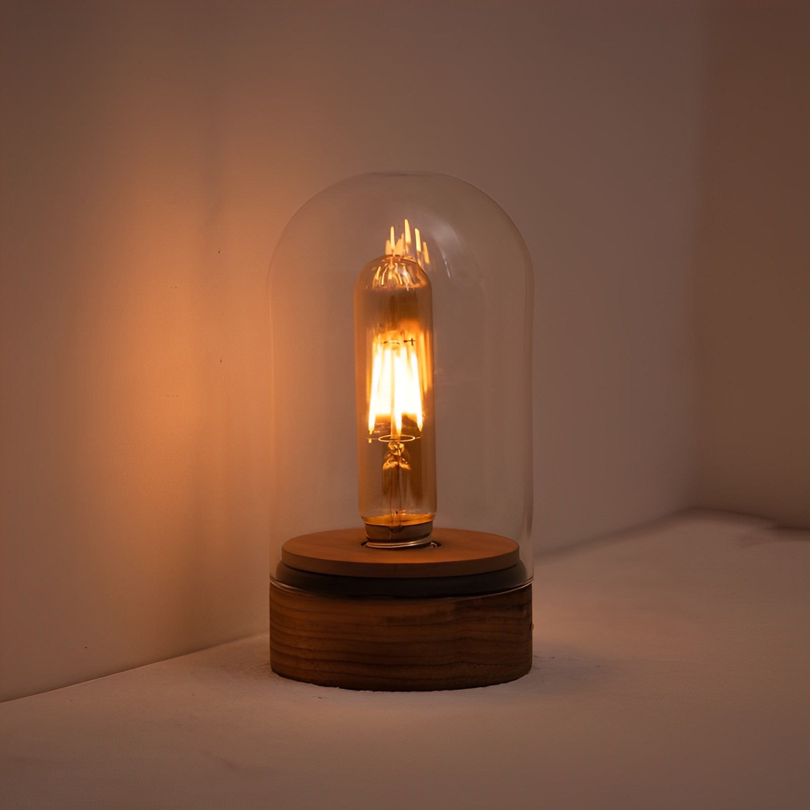 Lampe de table en bois sans fil avec ampoule Edison et variateur à bouton