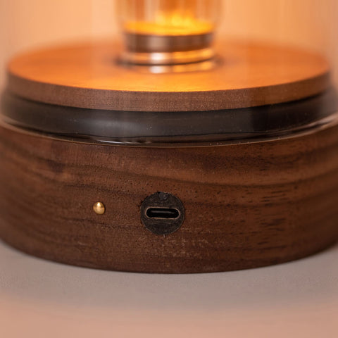 Lampe de table en bois sans fil avec ampoule Edison et variateur à bouton