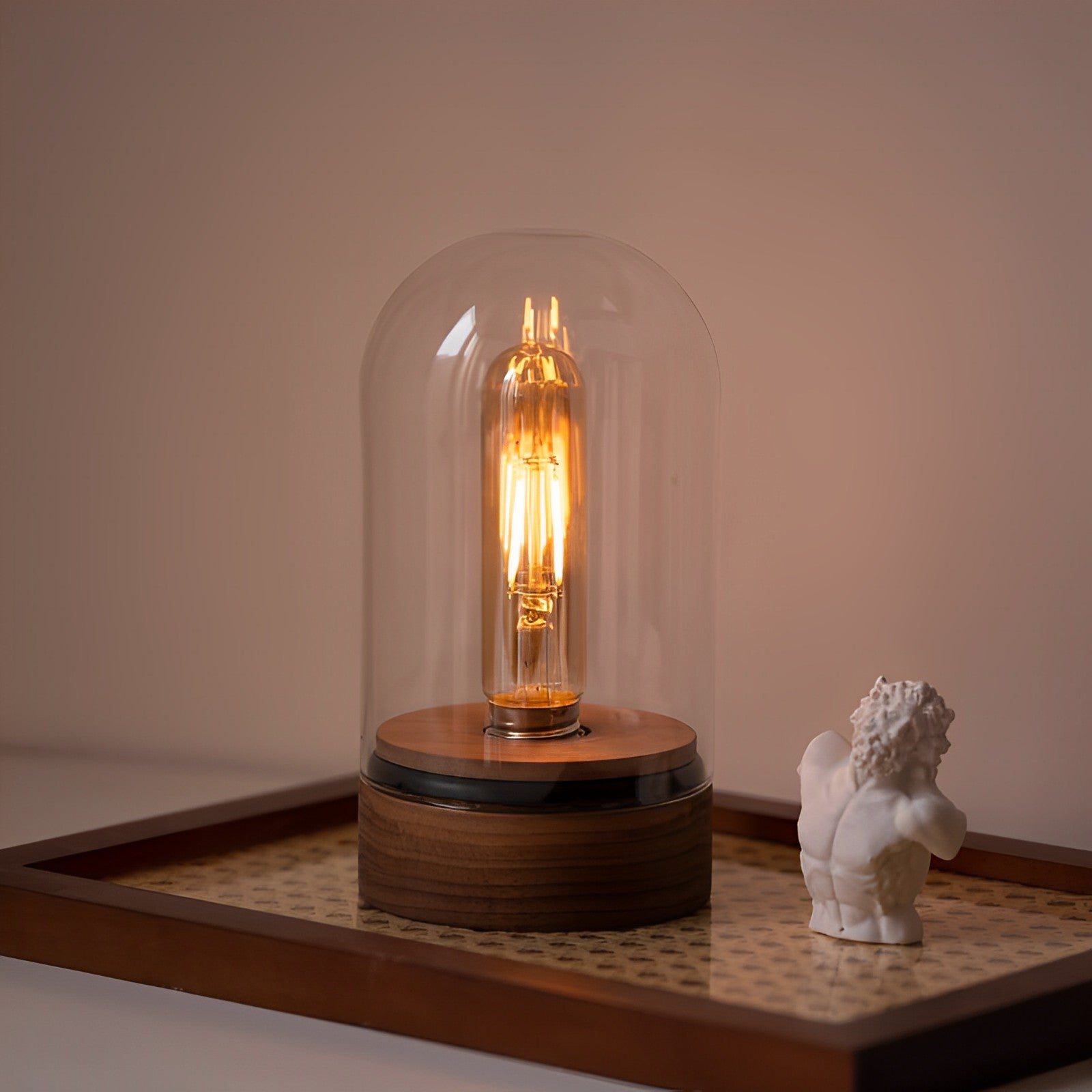 Kabellose Tischlampe aus Holz mit Edison-Glühbirne und Knopfdimmer