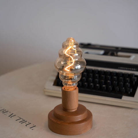 Battery Operated Wooden Table Lamp with Edison Bulb