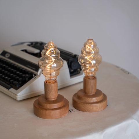 Battery Operated Wooden Table Lamp with Edison Bulb