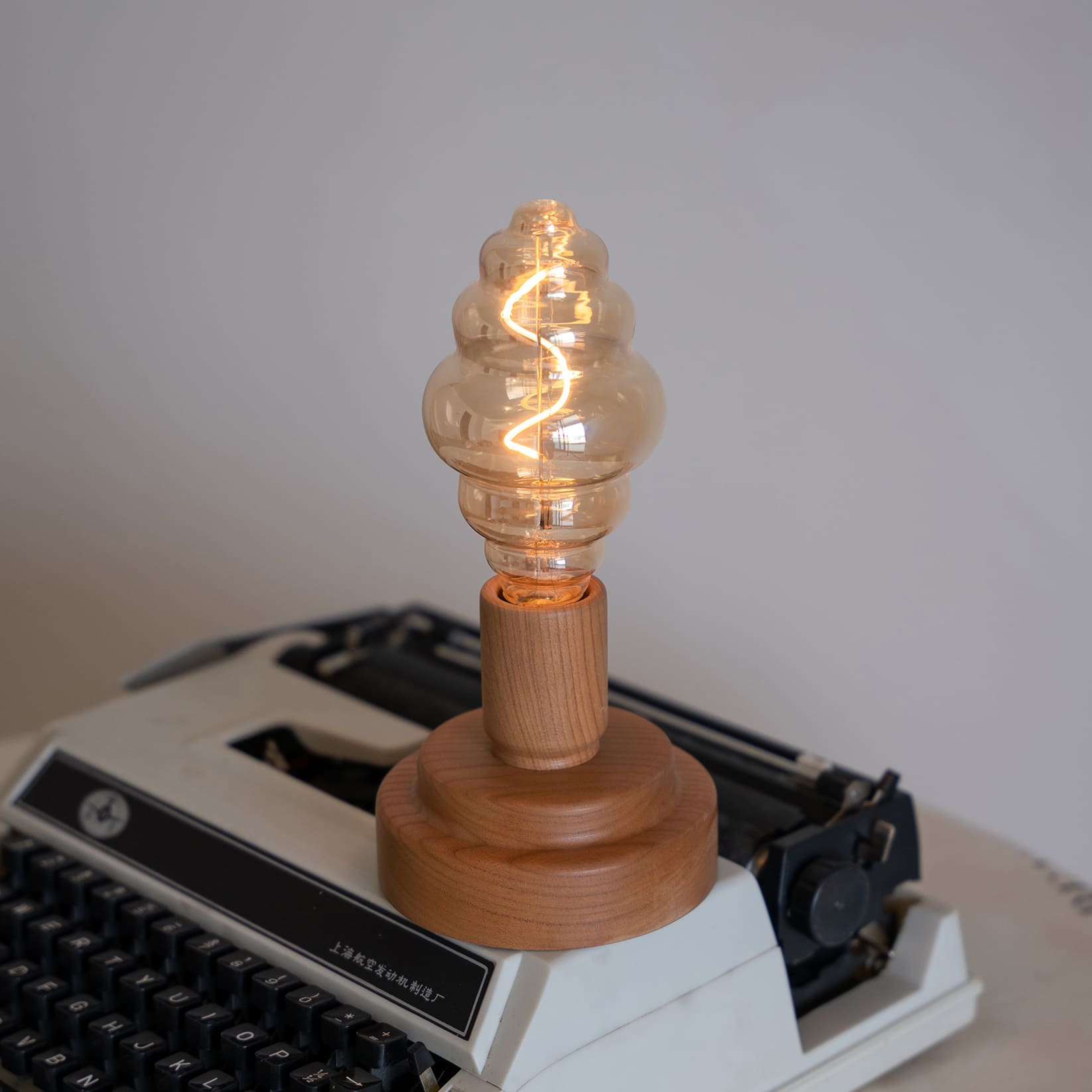 Battery Operated Wooden Table Lamp with Edison Bulb