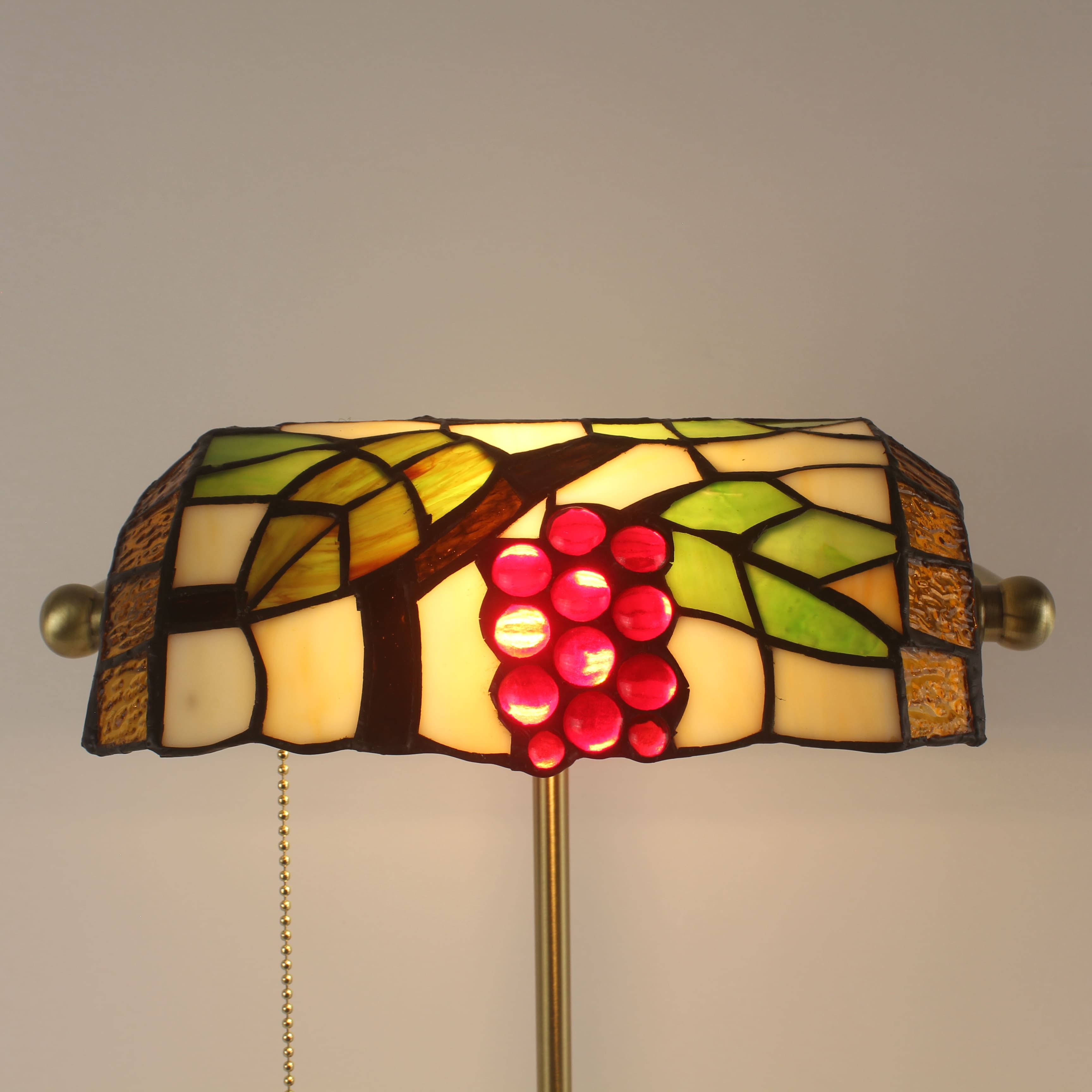 Battery Operated Tiffany Style Bankers Lamp - Grape Lampshade