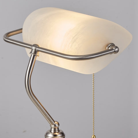 Lampe de banquier rechargeable avec abat-jour en verre blanc - Nickel brossé