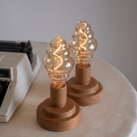 Battery Operated Wooden Table Lamp with Edison Bulb