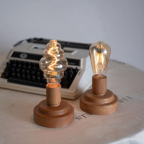 Battery Operated Wooden Table Lamp with Edison Bulb