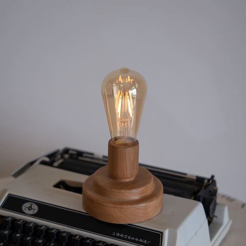 Battery Operated Wooden Table Lamp with Edison Bulb