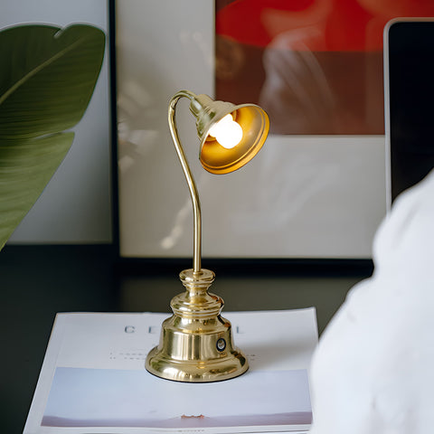 Small Brass Cordless LED Table Lamp - Rechargeable Reading Lamp