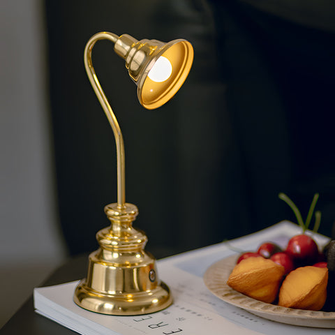 Small Brass Cordless LED Table Lamp - Rechargeable Reading Lamp