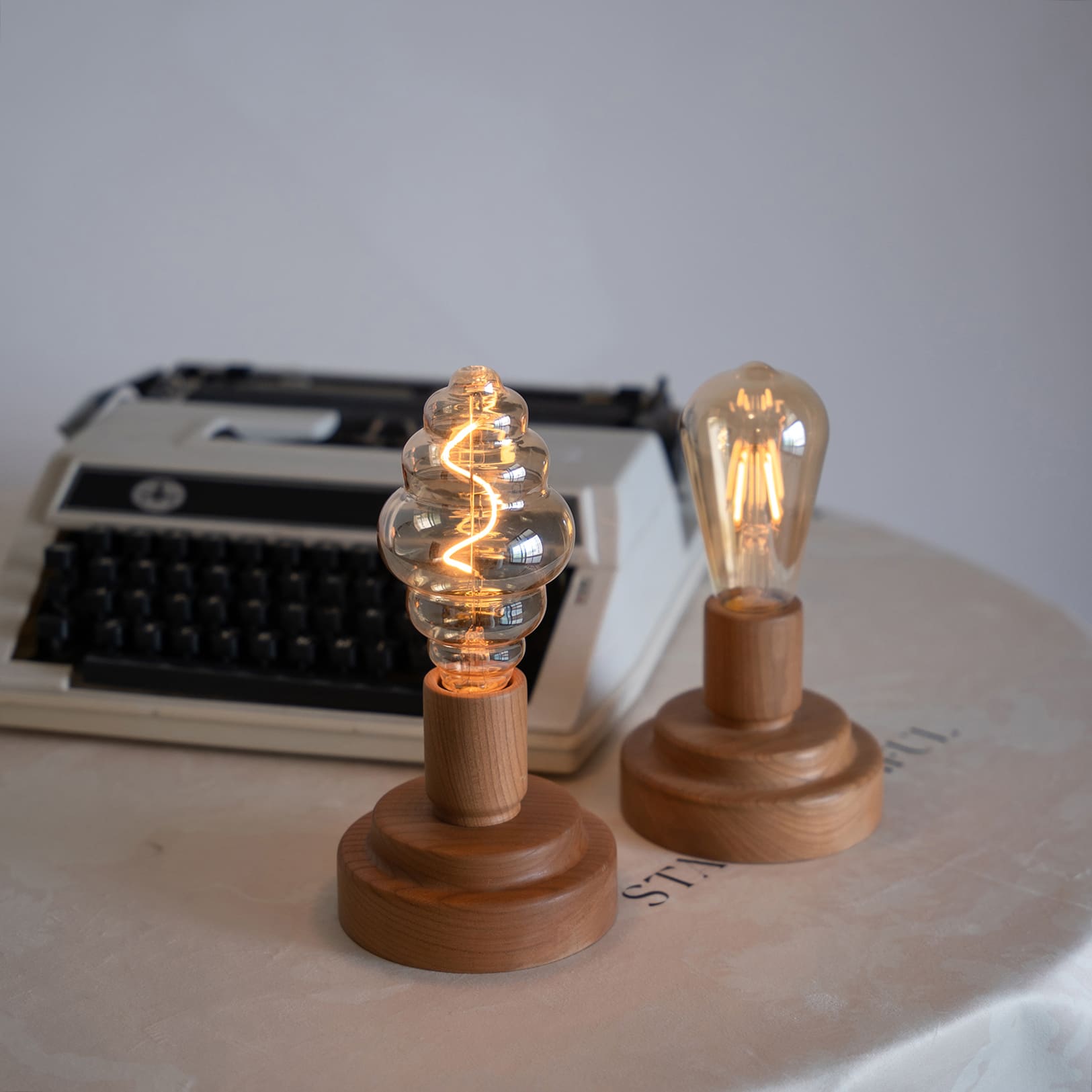 Battery Operated Wooden Table Lamp with Edison Bulb