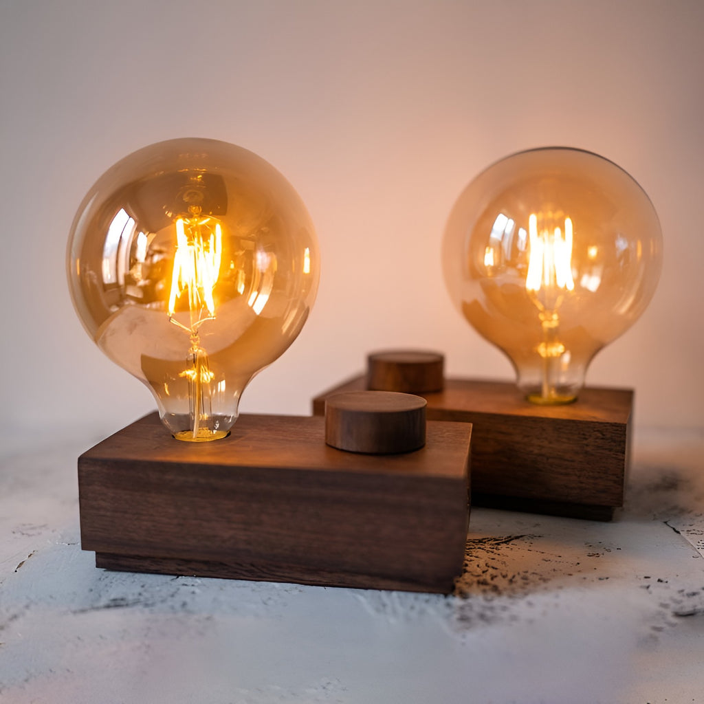 FIETE – Lamp made of wild apple wood with Edison/LED bulb and shops textile cable with toggle switch