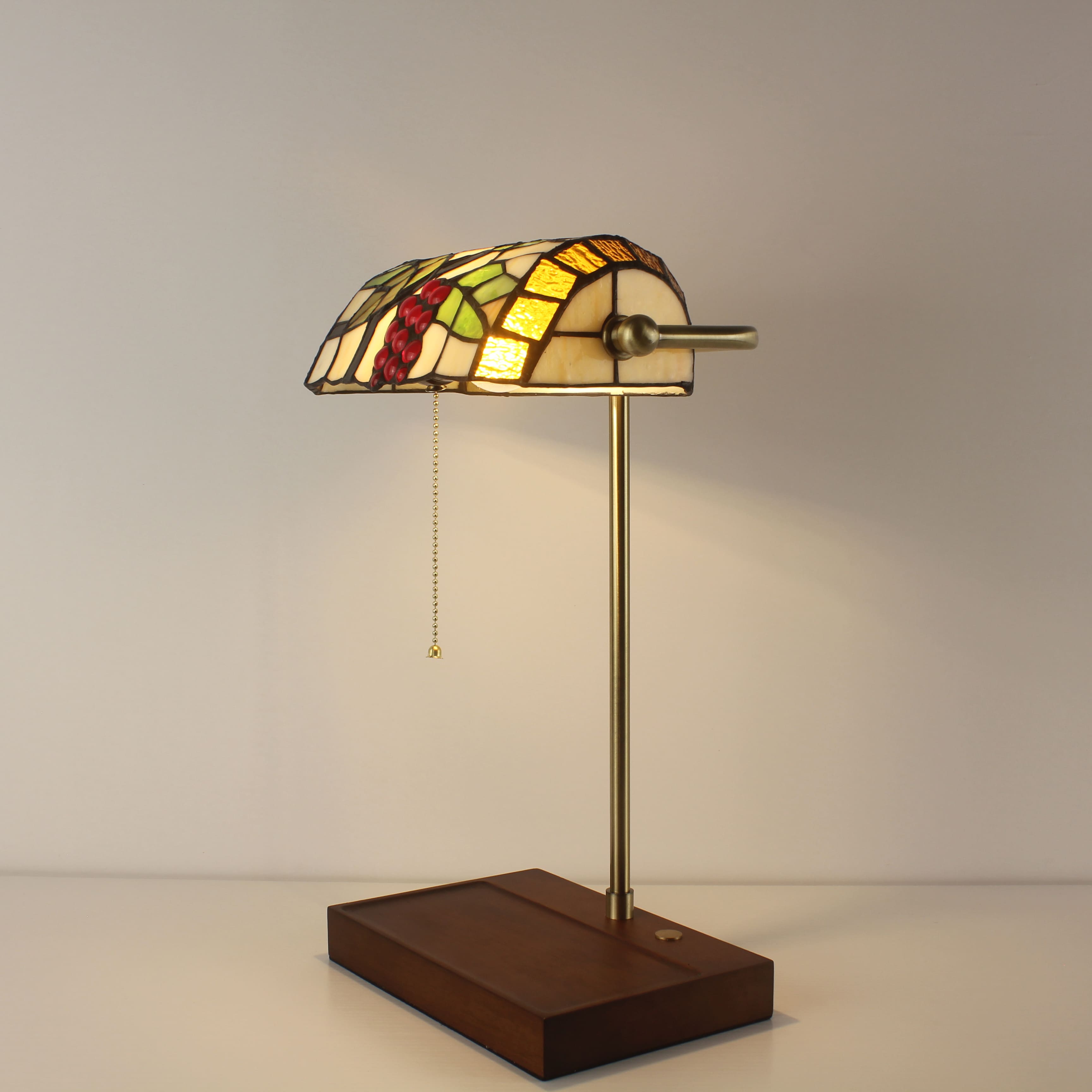 Battery Operated Tiffany Style Bankers Lamp - Grape Lampshade