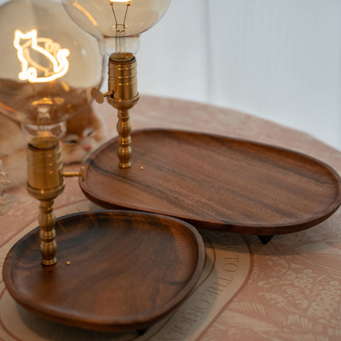 Walnut Rechargeable Cordless Lamps with Catchall Tray