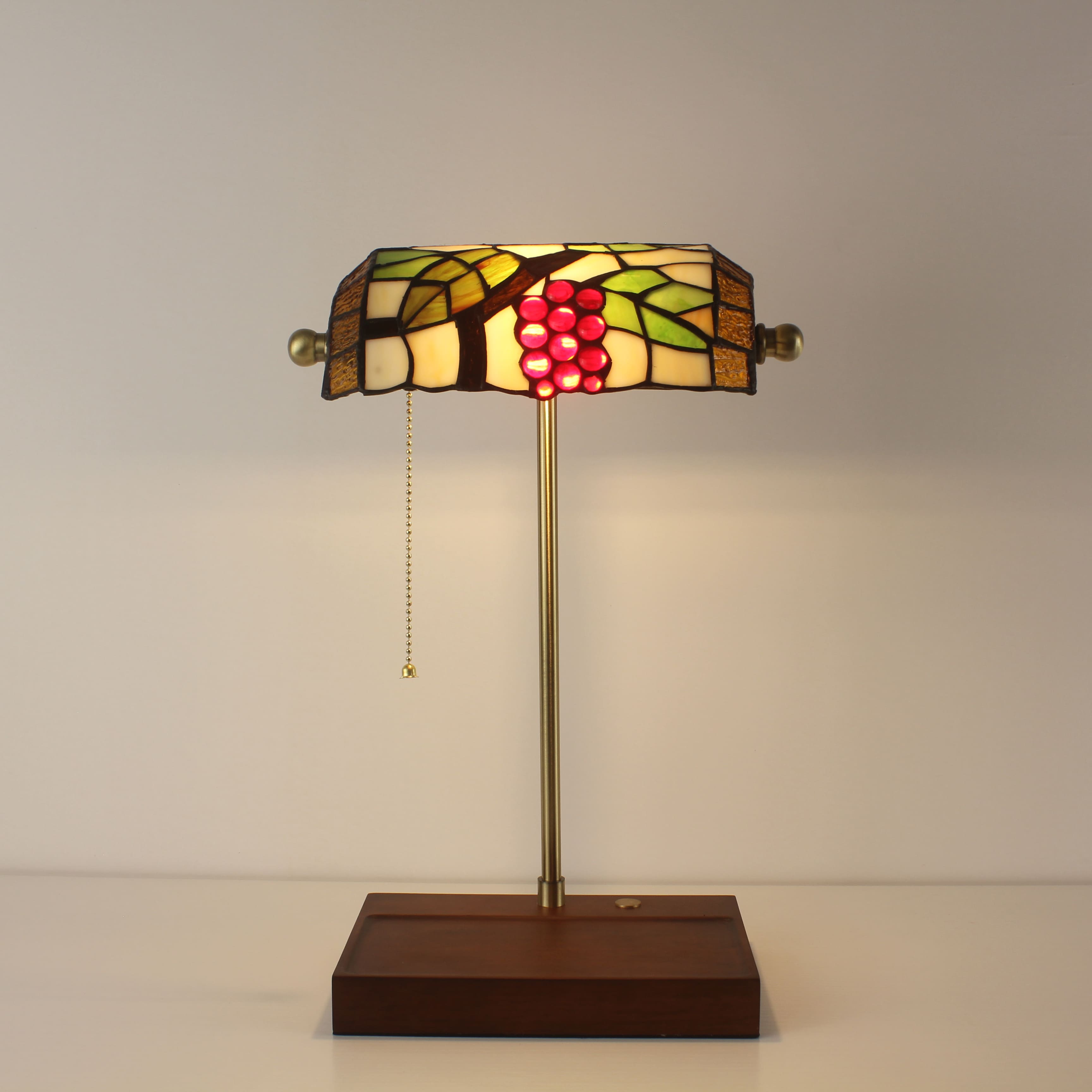 Battery Operated Tiffany Style Bankers Lamp - Grape Lampshade