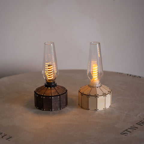 wooden battery powered farmhouse lamp