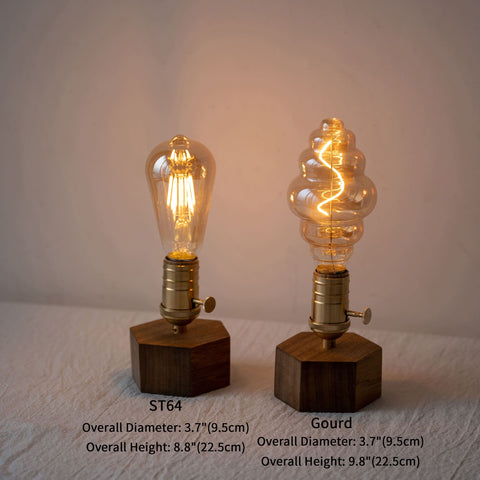 Wooden Edison Bulb Cordless Table Lamp ST64 Dimensions